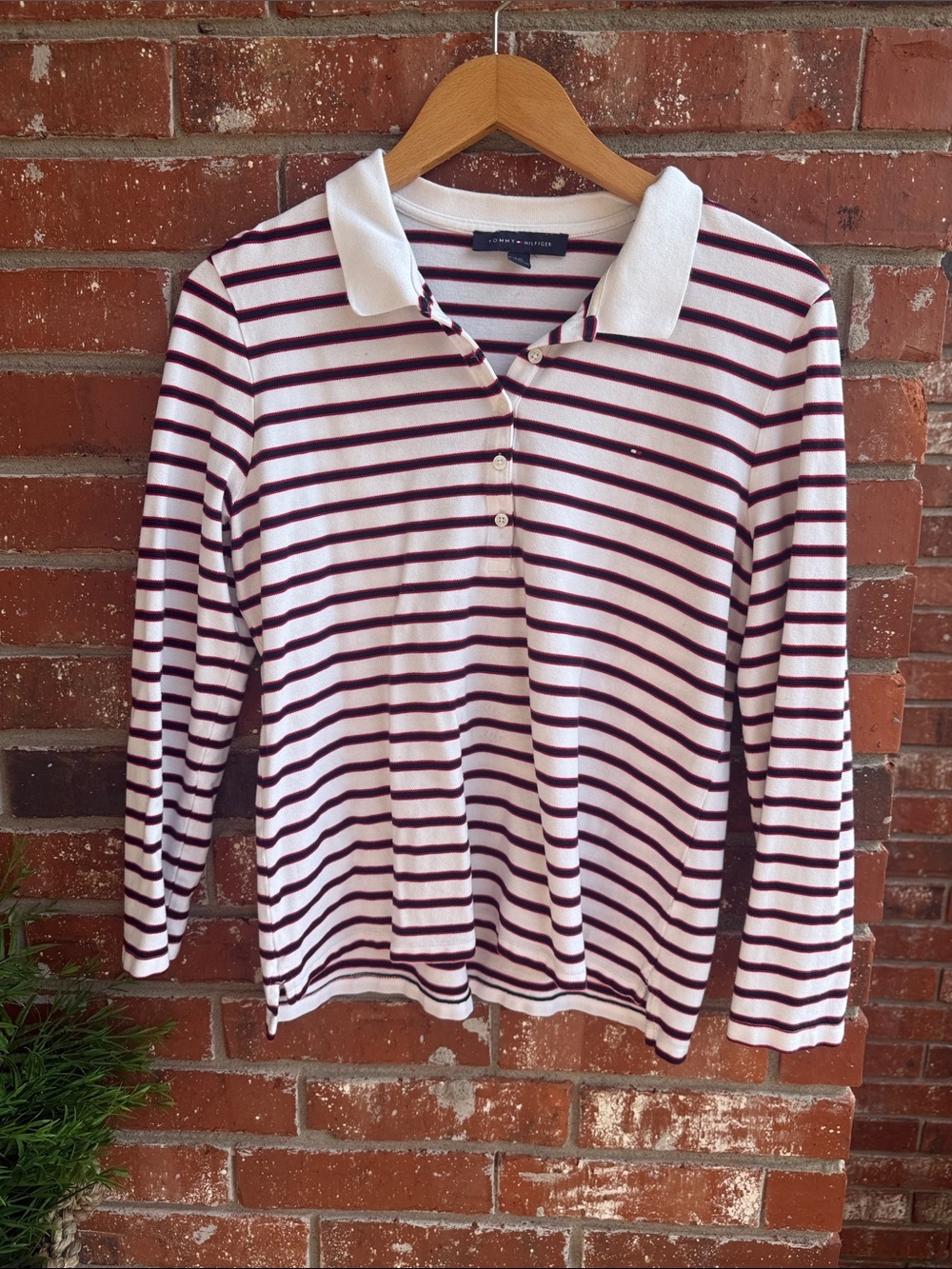 Tommy Hilfiger Red and White Striped Polo